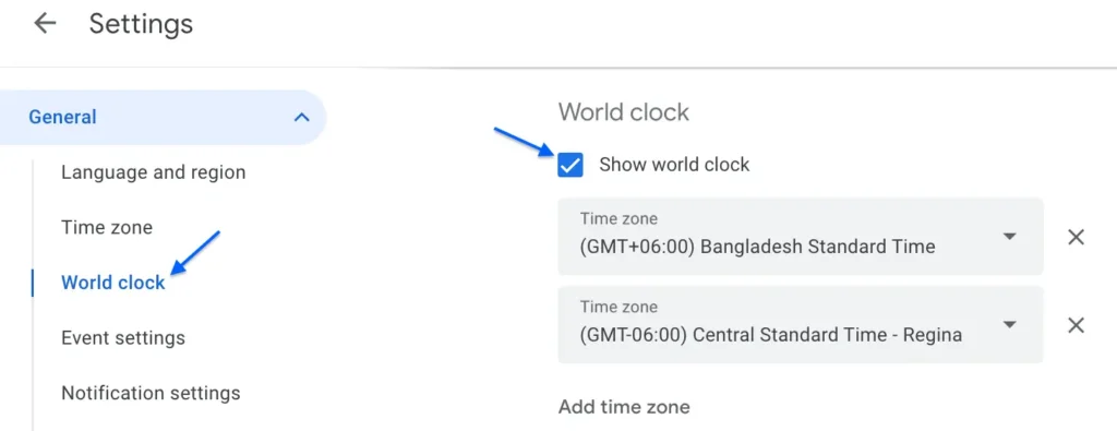 google calendar tips - set your world clocks 